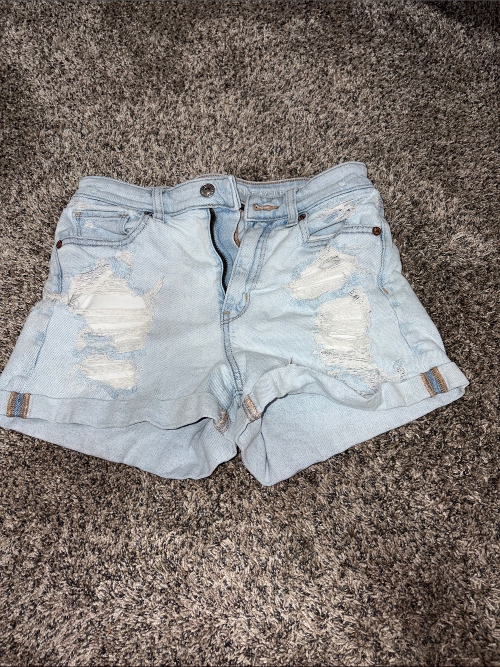 American Eagle Outfitters Light Blue Distressed Denim Shorts